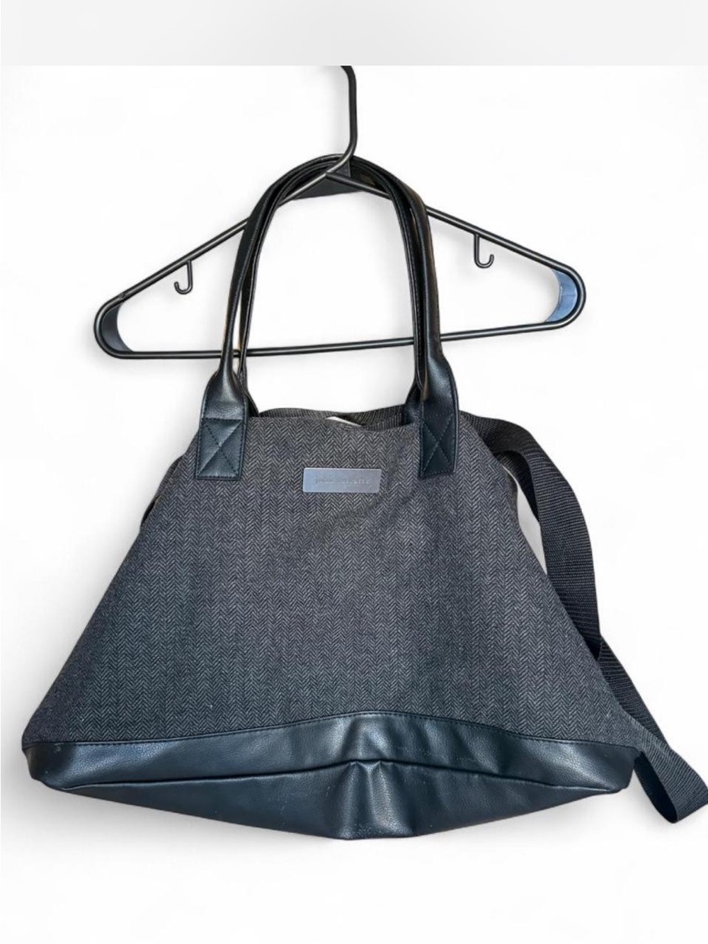 John Varvatos Gray Herringbone Tote with Black Trim